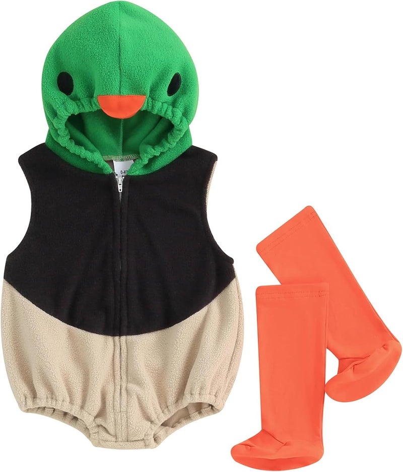 Pudcoco Infant Baby Boys Girls Halloween Mallard Duck Costume Hooded Sleeveless Romper Leggings Outfit Set - Image 1